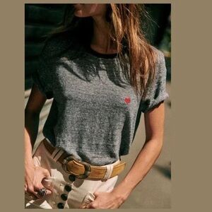 SEZANE Heart Embroidered Crewneck Tee